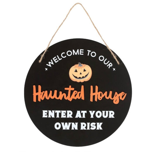 ROUND HAUNTED HOUSE HANGING SIGN