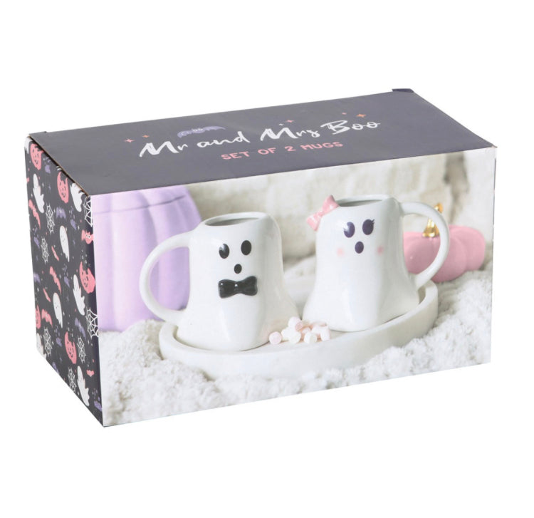 MR AND MRS BOO GHOST SHAPED MUG SET