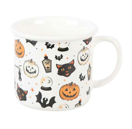 SPOOKY CAT AND PUMPKIN PRINT MUG